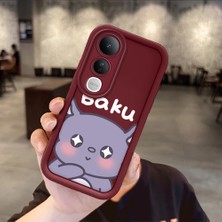 HONTINGA Vivo V50 Lite ile Uyumlu Kılıfı Düşüme Önleyici Basitlik Anti Düşme Kamera Korumali Karakteri Bordo Desen Yumuşak Silikon Telefon Kılıfı Kadın ve Erkek Için Uygundur K2-7042