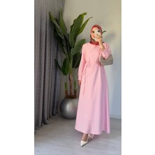 Molly Nelly Kadın Şal Yaka Detayı Uzun Yazlık Bej Elbise