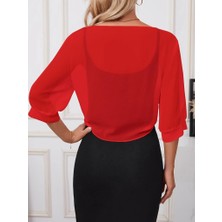 Livizmir Moda Kadın Truvakar Kollu Önden Bağlamalı Kısa Şifon Bolero Ceket