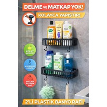 Ikili Yapışkanlı Siyah Banyo Düzenleyici Köşe Rafı, Duşakabin Içi Plastik Şampuanlık Organizer