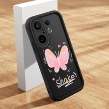 HONTINGA Vivo X200 Fe ile Uyumlu Kılıfı Düşüme Önleyici Basitlik Anti Düşme Kamera Korumali Şirin Kedi Kelebek Siyah Desen Yumuşak Silikon Telefon Kılıfı Kadın ve Erkek Için Uygundur K2-0013