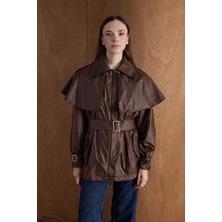 Molly Nelly Kadın Astarlı Şal Yaka Tasarım Yağmurluk