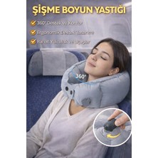 Ecuy Şişme Boyun Yastığı Seyahat Uçağı Arabada Ergonomik Destekli Katlanabilir Taşınabilir Yastık
