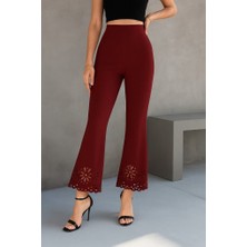 Livizmir Moda Kadın Yüksek Bel Paçaya Doğru Genişleyen Lazer Çiçek Kesim Detaylı Ithal Krep Pantolon