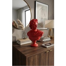 Mirsa Global Dekoratif Apollo Büst Biblo – Antik Yunan Heykel Tarzı, Biblo Kırmızı Lüks Salon Konsol Süs Objesi ( Polyester)