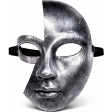 MiraLive Antik Efektli Gümüş Yarım Yüz Plastik Parti Maskesi