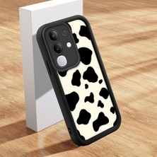 HONTINGA Vivo Y29 ile Uyumlu Kılıfı Düşüme Önleyici Basitlik Anti Düşme Kamera Korumali Şirin Kedi Inek Siyah Desen Yumuşak Silikon Telefon Kılıfı Kadın ve Erkek Için Uygundur K2-0015