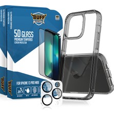 Buff Labs Buff iPhone 13 Pro Max Avantaj Paket - 2X5D Ekran Koruyucu + Şeffaf Kılıf + Lens Koruyucu Glass
