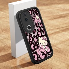 HONTINGA Vivo V50 ile Uyumlu Kılıfı Düşüme Önleyici Basitlik Anti Düşme Kamera Korumali Şirin Kedi Hello Kitty Siyah Desen Yumuşak Silikon Telefon Kılıfı Kadın ve Erkek Için Uygundur K2-0084