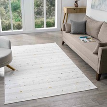 Pera Halı Beyaz Çok Renkli Etnik Şerit Desenli Modern Halı - ND15502MS
