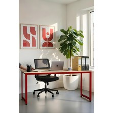 KODIGU 160X60 cm Mevi Çalışma Masası – Ayarlanabilir Metal Ayaklı Sonoma Meşe-Kırmızı Modern Ofis Masası