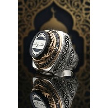 Prestige Gümüş Hasbiyallah Yazılı (Allah Bana Yeter) Sıkma Kehribar Taşlı 925 Ayar Gümüş Erkek Yüzük 902638