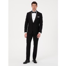 Cacharel Erkek Siyah Slim Fit Yün Karışımlı Kırlangıç Yaka Smokin Damatlık 50324561-VR046