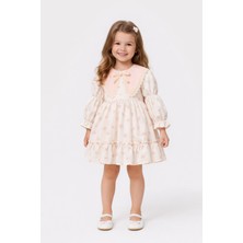 Togy Baby Kids Wear Rosalie Pudra Yaka Çiçek Desenli Kız Çocuk Elbise