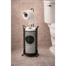 Paslanmaz Metal Fileli Ayaklı Premium Siyah Tuvalet Kağıdı Düzenleyici Standı, Yedekli Banyo Wc Askı