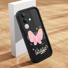 HONTINGA Vivo Y29 ile Uyumlu Kılıfı Düşüme Önleyici Basitlik Anti Düşme Kamera Korumali Şirin Kedi Kelebek Siyah Desen Yumuşak Silikon Telefon Kılıfı Kadın ve Erkek Için Uygundur K2-0013