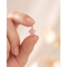 İndigo Takı Pembe Taşlı Kedi Patisi 14 Ayar Altın Kolye Ucu