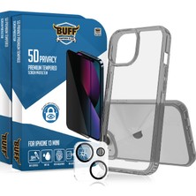 Buff Labs Buff iPhone 13 Mini Avantaj Paket - 2X5D Ekran Koruyucu + Şeffaf Kılıf + Lens Koruyucu Privacy