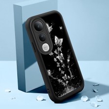 HONTINGA Vivo V50 Lite ile Uyumlu Kılıfı Düşüme Önleyici Basitlik Anti Düşme Kamera Korumali Şirin Kedi Kelebek Siyah Desen Yumuşak Silikon Telefon Kılıfı Kadın ve Erkek Için Uygundur K2-0013