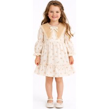 Togy Baby Kids Wear Amelie Kız Çocuk Elbise Bej Yakalı Çiçek Desenli