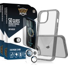 Buff Labs Buff iPhone 13 Mini Avantaj Paket - 2X5D Ekran Koruyucu + Şeffaf Kılıf + Lens Koruyucu Anti-Hacker