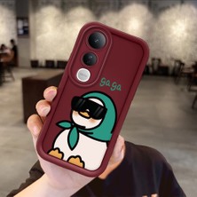 HONTINGA Vivo V50 Lite ile Uyumlu Kılıfı Düşüme Önleyici Basitlik Anti Düşme Kamera Korumali Karakteri Bordo Desen Yumuşak Silikon Telefon Kılıfı Kadın ve Erkek Için Uygundur K2-7045