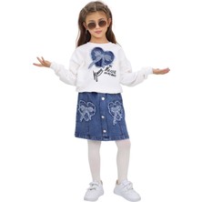 HaanBebe Kız Çocuk Denim Detaylı Sweatshirt ve Kot Etek Ikili Takım