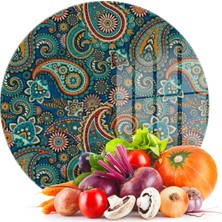 Decovetro Cam Kesme Tahtası ve Sunumluk Yuvarlak Şal Desenli 30 x 30 cm
