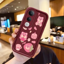 HONTINGA Vivo V50 Lite ile Uyumlu Kılıfı Düşüme Önleyici Basitlik Anti Düşme Kamera Korumali Karakteri Bordo Desen Yumuşak Silikon Telefon Kılıfı Kadın ve Erkek Için Uygundur K2-7047