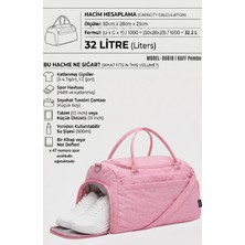 Kaff Pembe Krinkıl Kumaş Ayakkabı Bölmeli 0818 Önü Cepli  Omuz Askılı Spor ve Seyahat Çantası