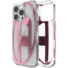 Diesel iPhone 16 Pro Uyumlu Oval D Mirror Şeffaf Kılıf - Şeffaf/pembe