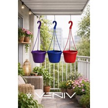 Veniv 3 Adet Askılı Dekoratif Saksı - Askılar Dahil- 18 cm x 12 cm