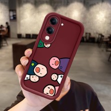 HONTINGA Vivo Y04 ile Uyumlu Kılıfı Düşüme Önleyici Basitlik Anti Düşme Kamera Korumali Karakteri Bordo Desen Yumuşak Silikon Telefon Kılıfı Kadın ve Erkek Için Uygundur K2-7054