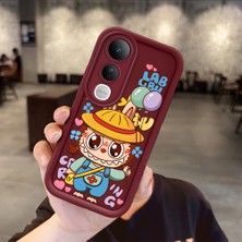 HONTINGA Vivo V50 Lite ile Uyumlu Kılıfı Düşüme Önleyici Basitlik Anti Düşme Kamera Korumali Karakteri Bordo Desen Yumuşak Silikon Telefon Kılıfı Kadın ve Erkek Için Uygundur K2-7043
