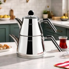 Nehir Luna Maxi Büyük Boy Paslanmaz Çelik 1.10-2.25 Litre Çaydanlık Takımı