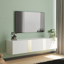 Nilah Nova Modern Duvara Monte Tv Sehpası 140 cm Beyaz Gold