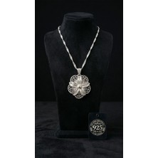 Roza Silver 925 Ayar Geleneksel Telkari El Işçiliği Lotus Çiçeği 3 Boyutlu Gümüş Kolye