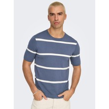 Only & Sons Onswyler Lıfe Reg 14 Ss Strıped Knıt Erkek Mavi Kazak - OS22032764