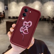 HONTINGA Vivo Y04 ile Uyumlu Kılıfı Düşüme Önleyici Basitlik Anti Düşme Kamera Korumali Hayvan Bordo Desen Yumuşak Silikon Telefon Kılıfı Kadın ve Erkek Için Uygundur K2-7050