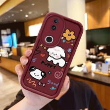 HONTINGA Vivo V50 ile Uyumlu Kılıfı Düşüme Önleyici Basitlik Anti Düşme Kamera Korumali Sevimli Bordo Desen Yumuşak Silikon Telefon Kılıfı Kadın ve Erkek Için Uygundur K2-7052