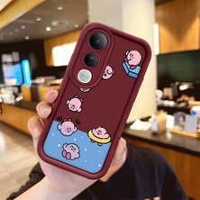 HONTINGA Vivo V50 Lite ile Uyumlu Kılıfı Düşüme Önleyici Basitlik Anti Düşme Kamera Korumali Karakteri Bordo Desen Yumuşak Silikon Telefon Kılıfı Kadın ve Erkek Için Uygundur K2-7054