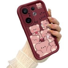 HONTINGA Vivo X200 Fe ile Uyumlu Kılıfı Düşüme Önleyici Basitlik Anti Düşme Kamera Korumali Sevimli Bordo Desen Yumuşak Silikon Telefon Kılıfı Kadın ve Erkek Için Uygundur K2-7052