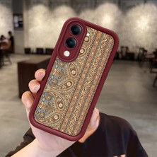 HONTINGA Vivo Y04 ile Uyumlu Kılıfı Düşüme Önleyici Basitlik Anti Düşme Kamera Korumali Halı Bordo Desen Yumuşak Silikon Telefon Kılıfı Kadın ve Erkek Için Uygundur K2-7316