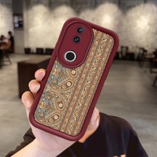HONTINGA Vivo V50 ile Uyumlu Kılıfı Düşüme Önleyici Basitlik Anti Düşme Kamera Korumali Halı Bordo Desen Yumuşak Silikon Telefon Kılıfı Kadın ve Erkek Için Uygundur K2-7316