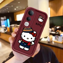 HONTINGA Vivo V50 Lite ile Uyumlu Kılıfı Düşüme Önleyici Basitlik Anti Düşme Kamera Korumali Hello Kitty Bordo Desen Yumuşak Silikon Telefon Kılıfı Kadın ve Erkek Için Uygundur K2-7015