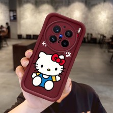 HONTINGA Vivo X200 Pro ile Uyumlu Kılıfı Düşüme Önleyici Basitlik Anti Düşme Kamera Korumali Hello Kitty Bordo Desen Yumuşak Silikon Telefon Kılıfı Kadın ve Erkek Için Uygundur K2-7015
