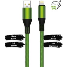 Mobilite 3.4A iPhone Uyumlu USB To Lightning Metal Başlıklı Örgülü Hızlı Şarj ve Data Kablosu 1.5 Metre