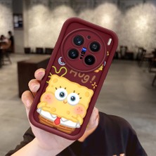 HONTINGA Vivo X200 Pro ile Uyumlu Kılıfı Düşüme Önleyici Basitlik Anti Düşme Kamera Korumali Sünger Bob Bordo Desen Yumuşak Silikon Telefon Kılıfı Kadın ve Erkek Için Uygundur K2-7095