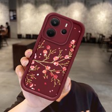 HONTINGA Xiaomi Redmi Note 14 4g ile Uyumlu Kılıfı Düşüme Önleyici Basitlik Anti Düşme Kamera Korumali Çiçek Bordo Desen Yumuşak Silikon Telefon Kılıfı Kadın ve Erkek Için Uygundur K2-7098