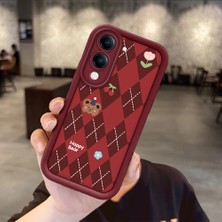 HONTINGA Vivo Y04 ile Uyumlu Kılıfı Düşüme Önleyici Basitlik Anti Düşme Kamera Korumali Sevimli Bordo Desen Yumuşak Silikon Telefon Kılıfı Kadın ve Erkek Için Uygundur K2-7021